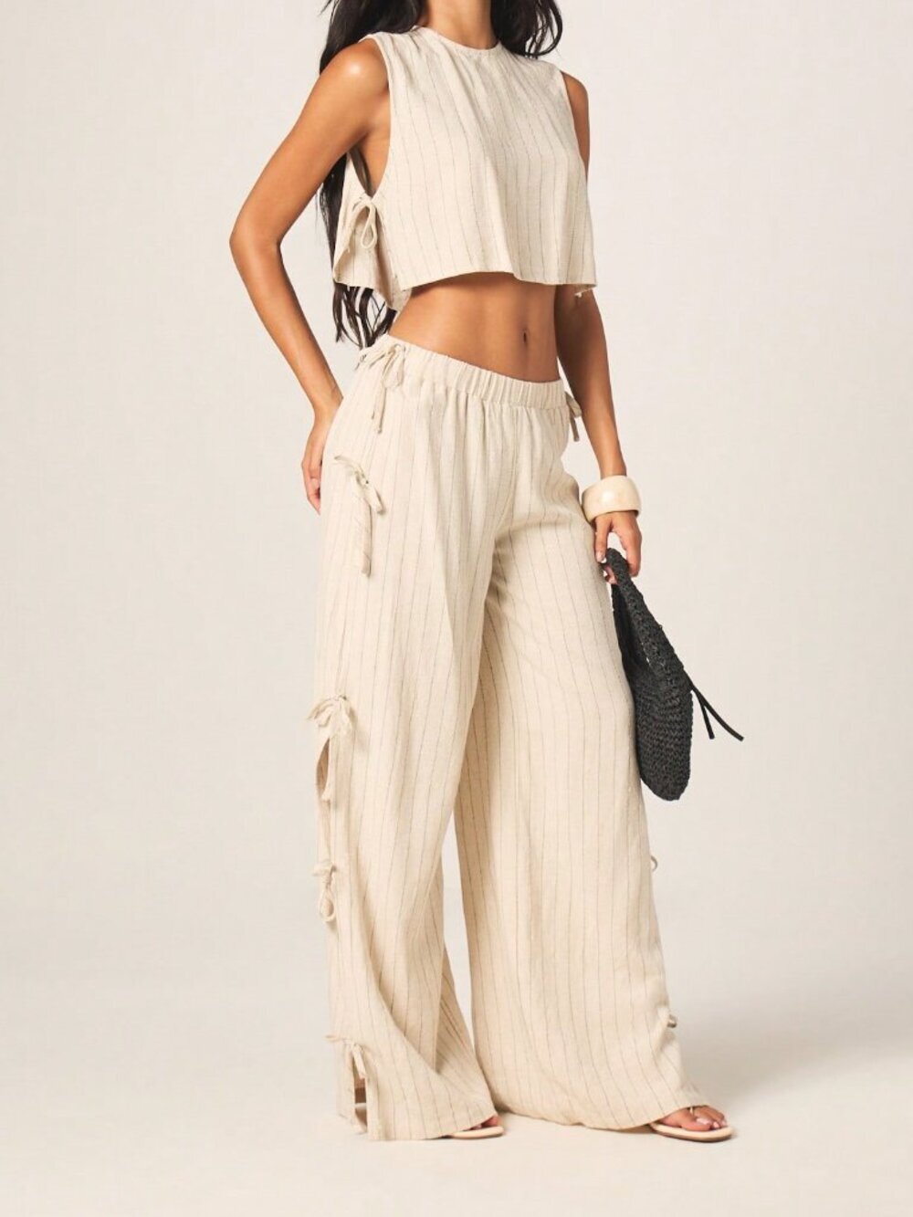 Multicolor Casual Women's Two-Piece Set Crop Tank Top & Wide-Leg Palazzo Pants